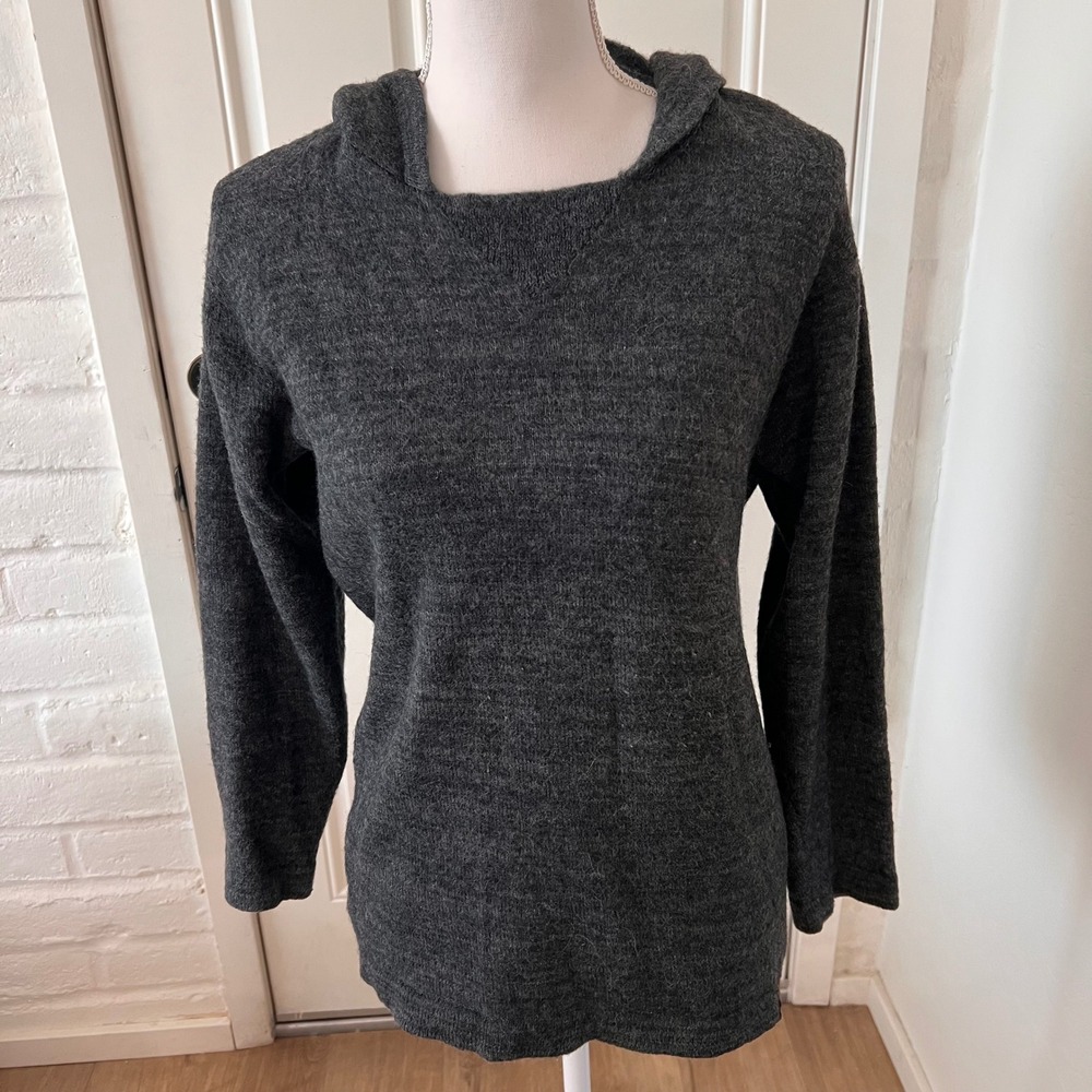 PAKA Alpaca Wool Blend Pullover Hoodie Charcoal Gray Knit Sweater